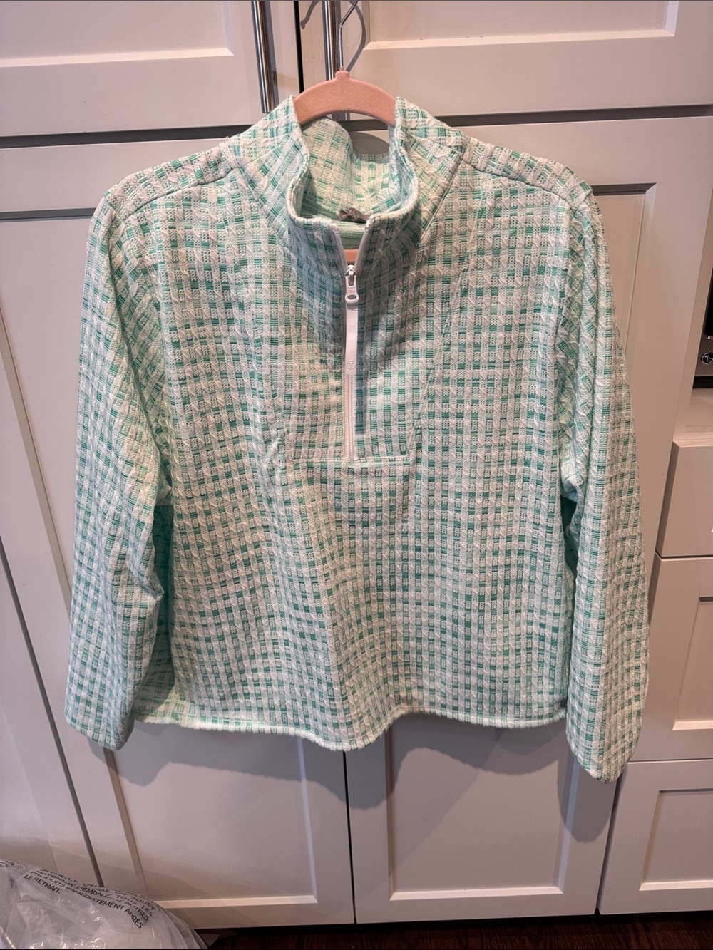 Talbots Mint Green Waffle Half-Zip Pullover